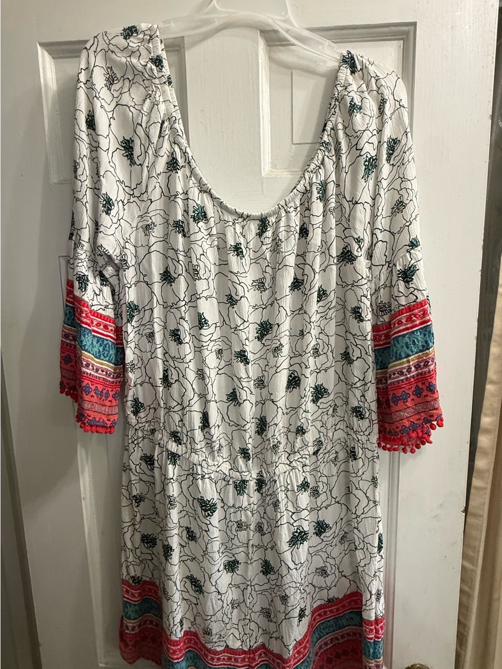 Mudd White Floral Long Sleeve Dress with Coral & Teal Accents